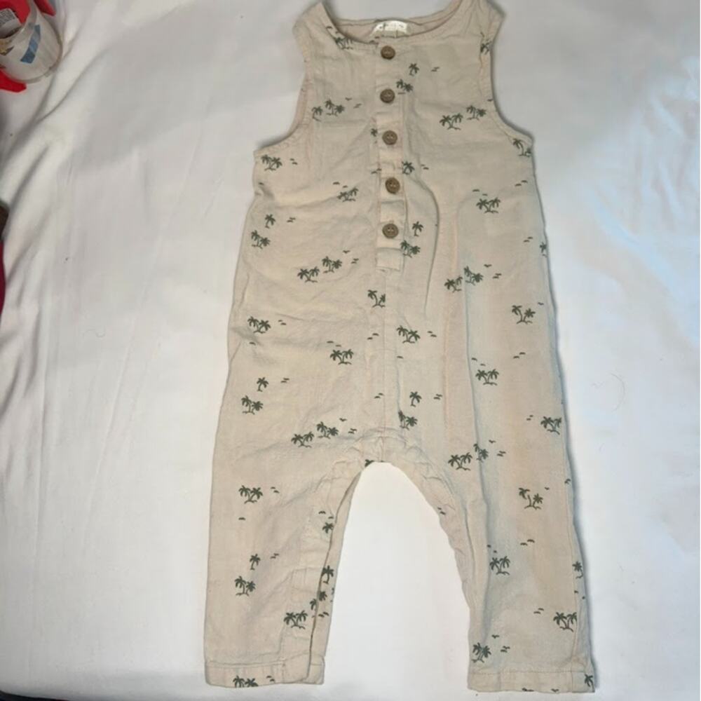 Rylee + Cru Baby Linen Blend Palm Print Beige Jumper 6-12M